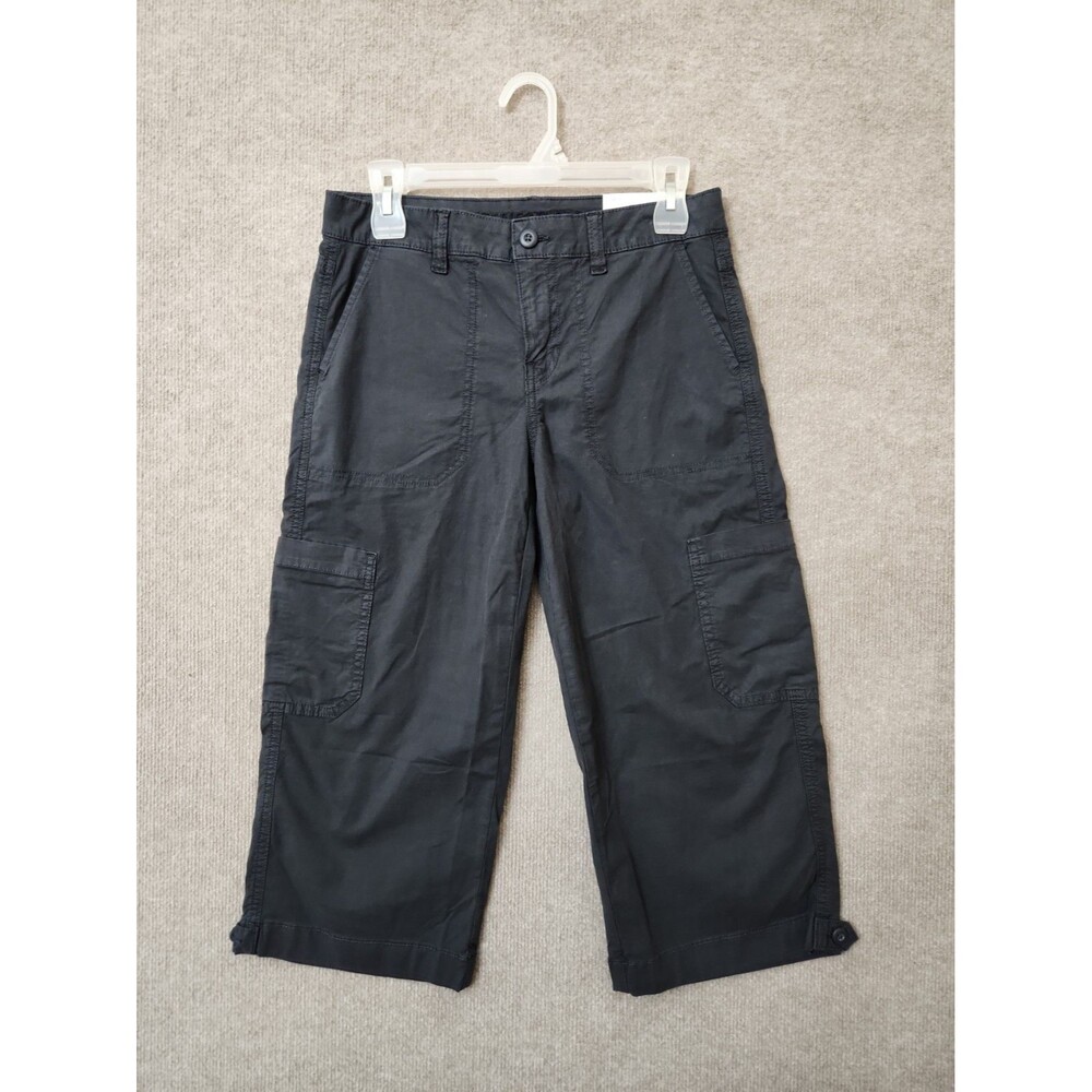 American Eagle Low Rise Straight Crop Cargo Pants Womens 0 Short Black Wash NEW